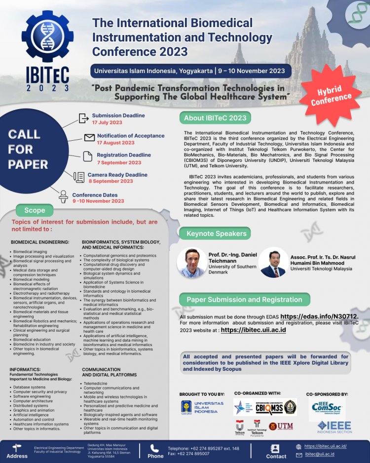 [9 - 10 November 2023] The 3rd International Biomedical Instrumentation and Technology Conference (IBITeC) 2023