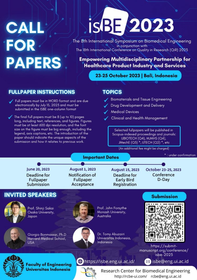 [23 – 25 October 2023] The 8th International Symposium on Biomedical Engineering ISBE 2023