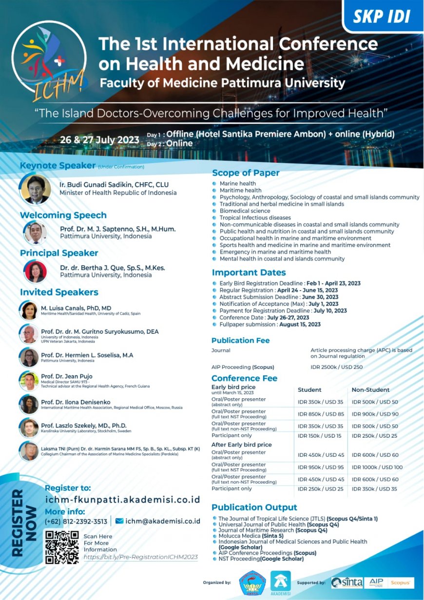 [July 26-27, 2023] The 1st International Conference on Health and Medicine, Faculty of Medicine Pattimura University (ICHM 2023)