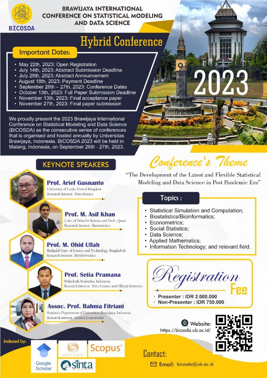 [Conference | 26 - 27 September 2023] Brawijaya International Conference on Statistical Modeling and Data Science 2023 (BICOSDA 2023)