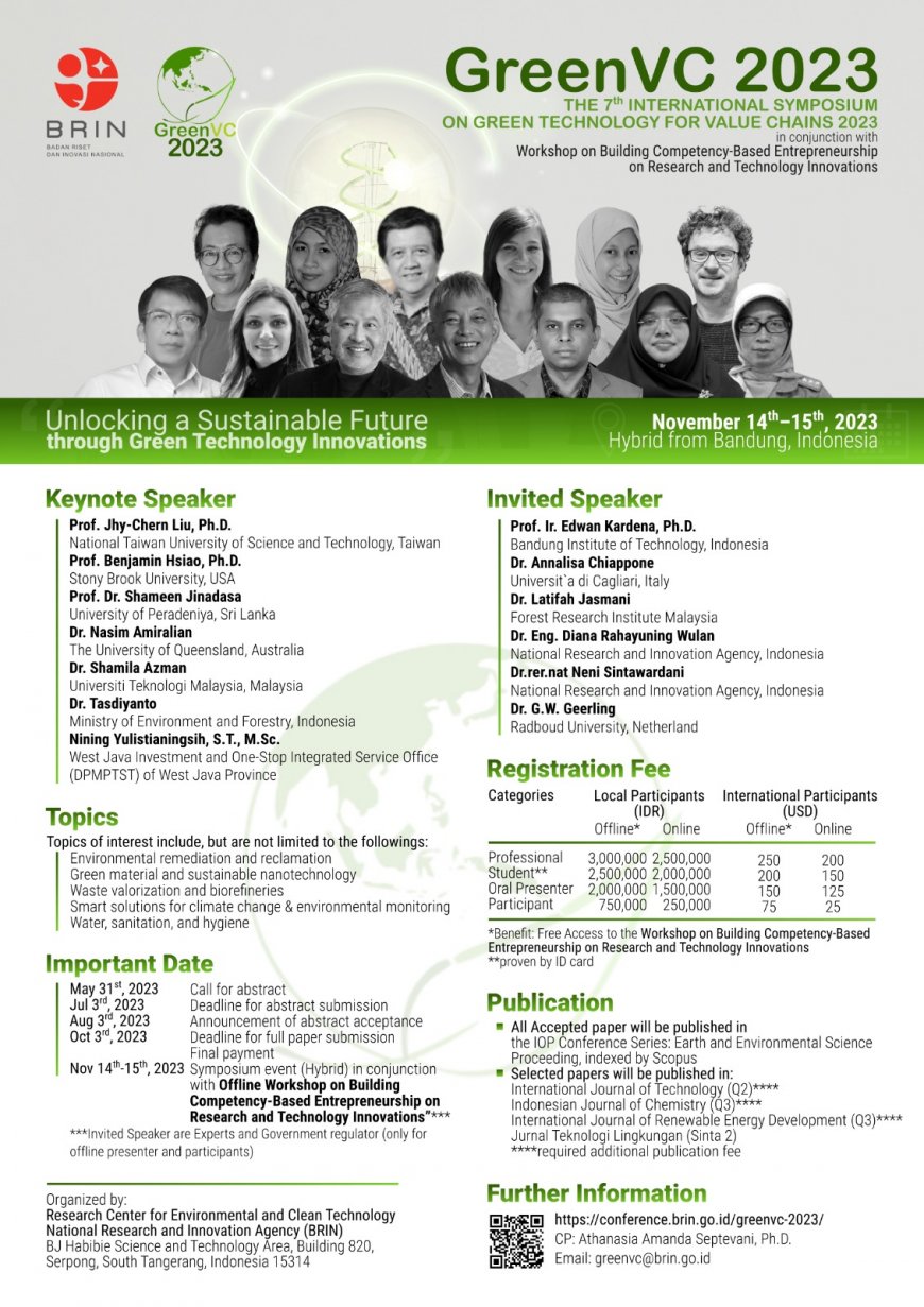 [Conference | 14 - 15 November 2023] The 7th International Symposium on Green Technology for Value Chains (GreenVC) 2023