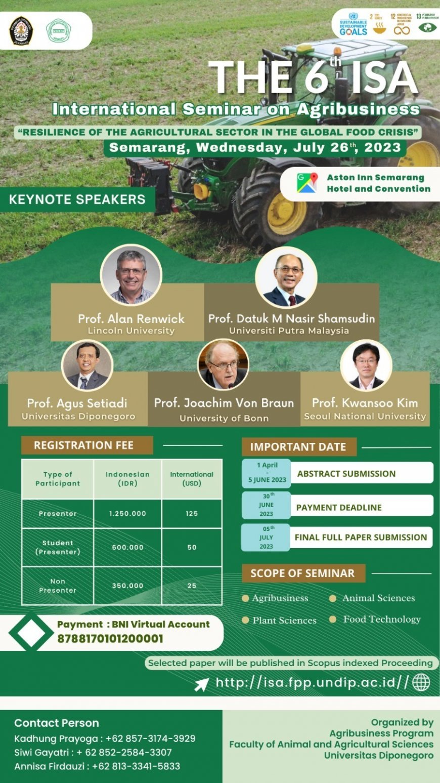[Conference | 26 Juli 2023] The 6th International Seminar on Agribusiness  (ISA) 2023