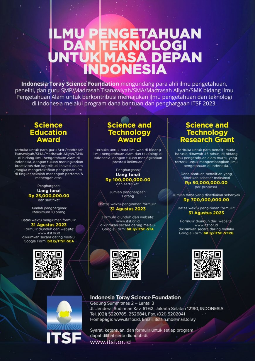 [Kesempatan Platinum] Indonesian Toray Science Foundation (ITSF) 2023