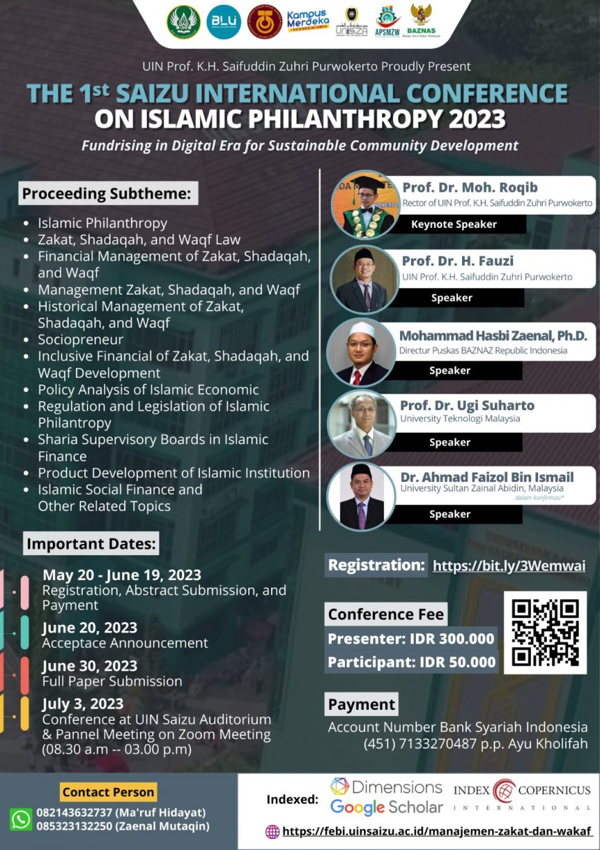 [Conference | 3 Juli 2023] The 1st SAIZU international conference on Islamic Philanthropy 2023