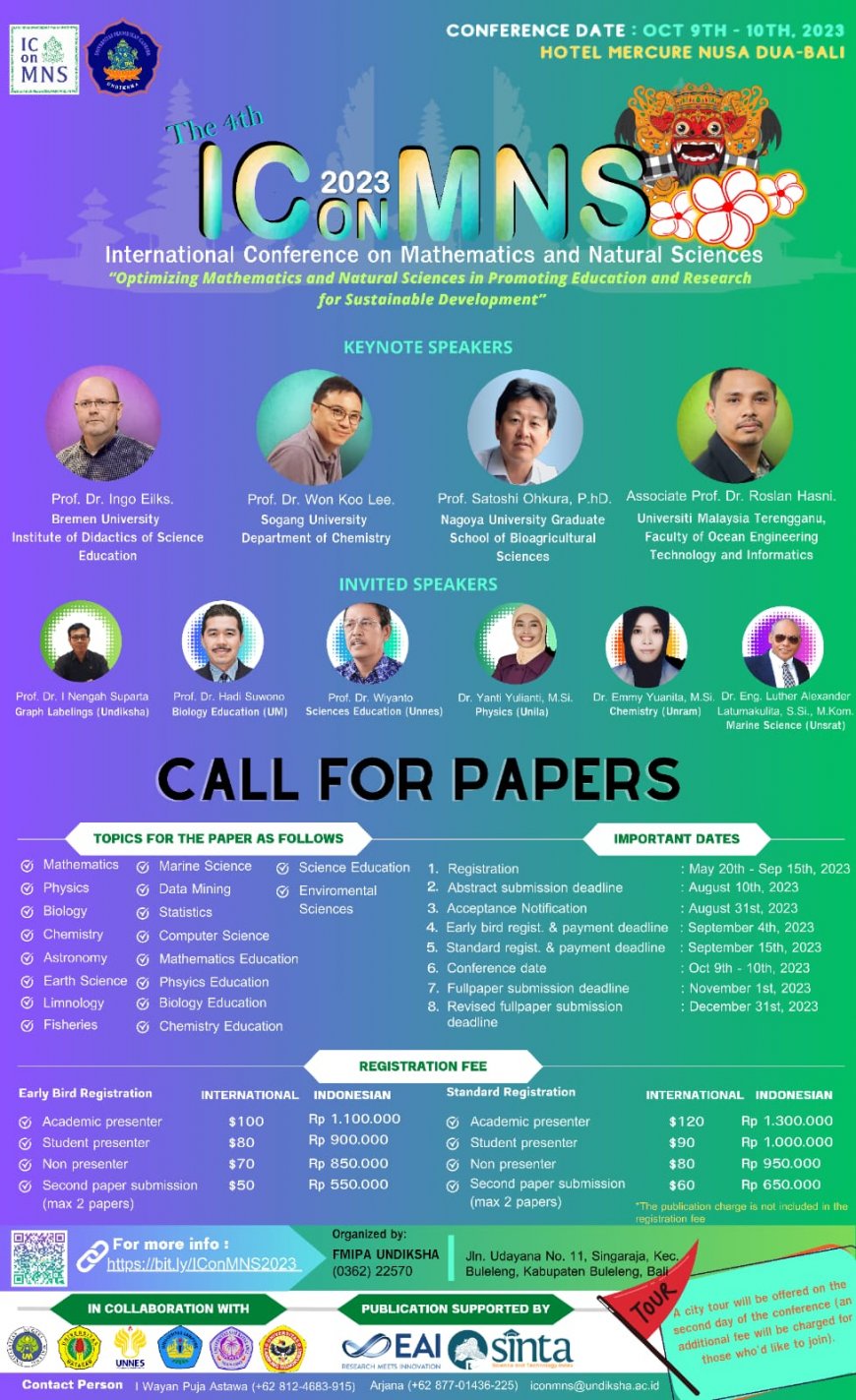 [Conference | 9 - 10 Oktober 2023] The 4th International Conference on Mathematics and Natural Sciences (IConMNS) 2023
