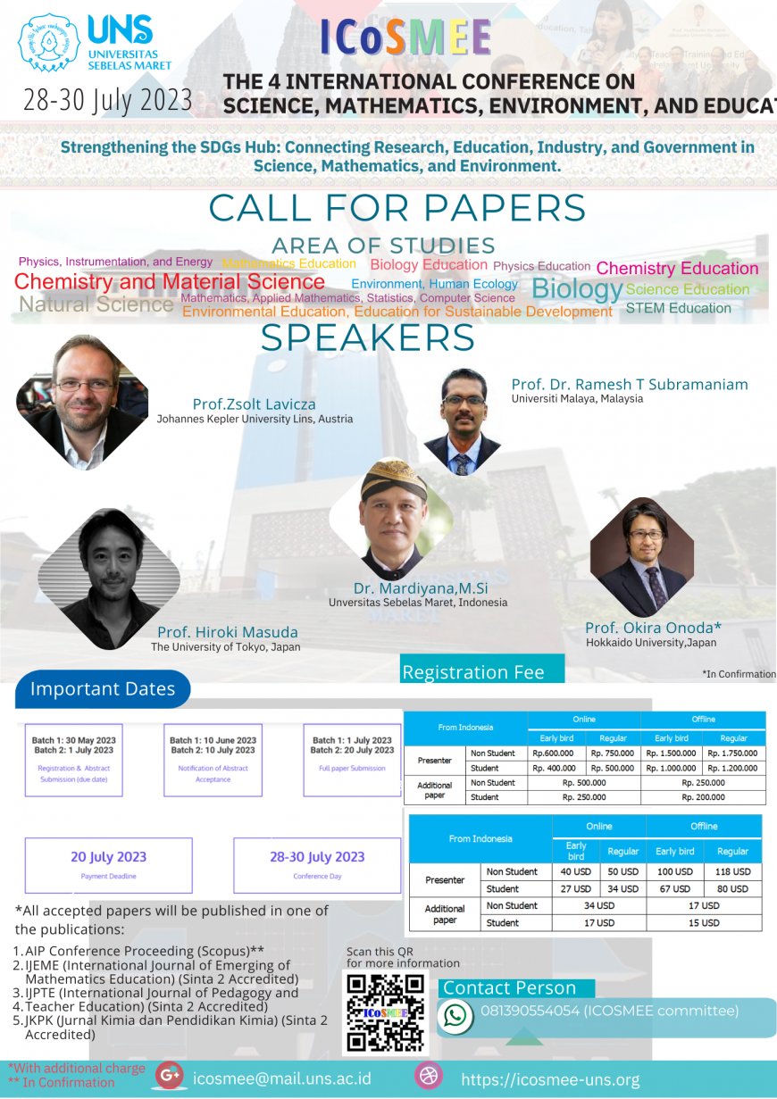 [28 - 30 July 2023] THE 4th INTERNATIONAL CONFERENCE ON SCIENCE, MATHEMATICS, ENVIRONMENT, AND EDUCATION