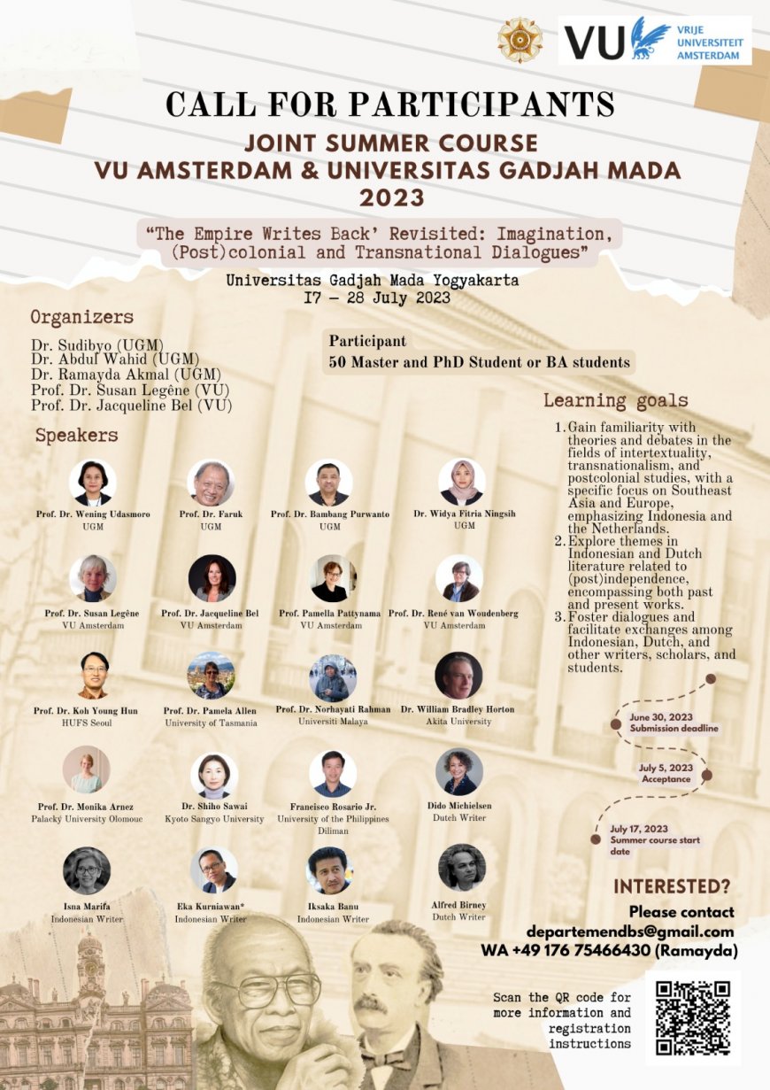[Kesempatan Emas | 17 - 28 Juli 2023] Summer Course VU Amsterdam – Universitas Gadjah Mada 2023 | The Empire Writes Back’s Revisited: Imagination, (Post)colonial and Transnational Dialogues