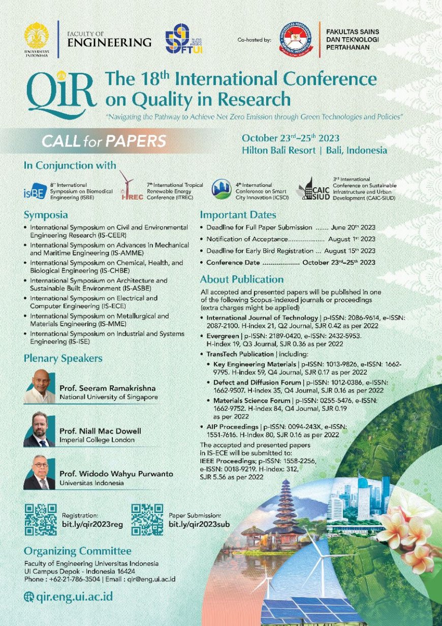 [Conference | 23 - 25 Oktober 2023] International Conference on Quality in Research (QiR) 2023