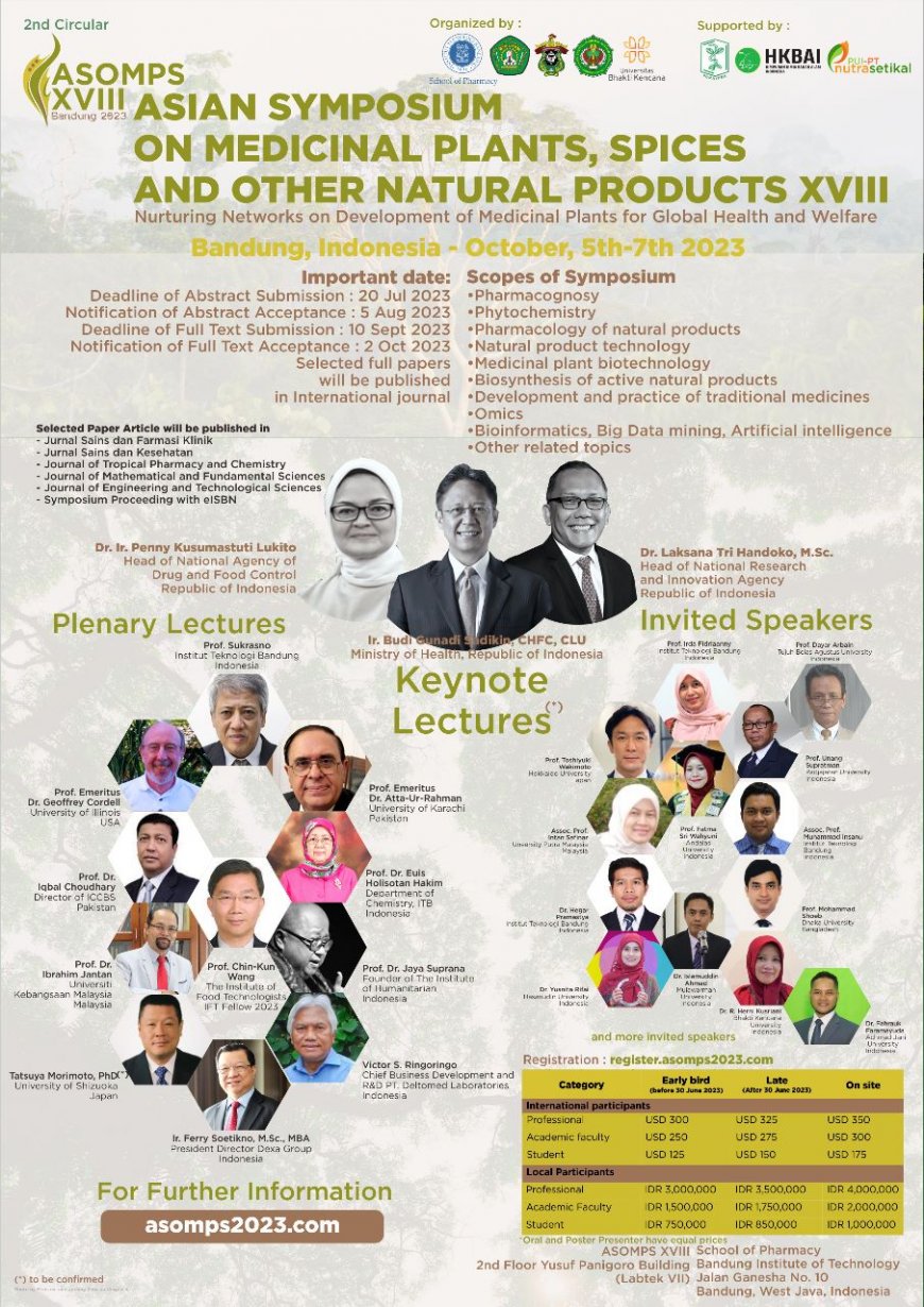 [Symposium | 5 - 7 Oktober 2023] Asian Symposium on Medicinal Plants, Spices, and Other Natural Products (ASOMPS) XVIII