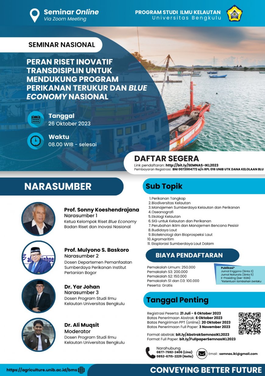 [26 Oktober 2023] Seminar Nasional Kelautan dan Perikanan: Peran Riset Inovatif Transdisiplin untuk Mendukung Program Perikanan Terukur dan Blue Economy Nasional