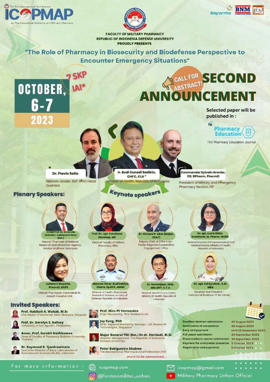 [6-7 Oktober 2023]  The 3rd International Conference on Pharmaceutical Sciences and Military Pharmacy (ICOPMAP)