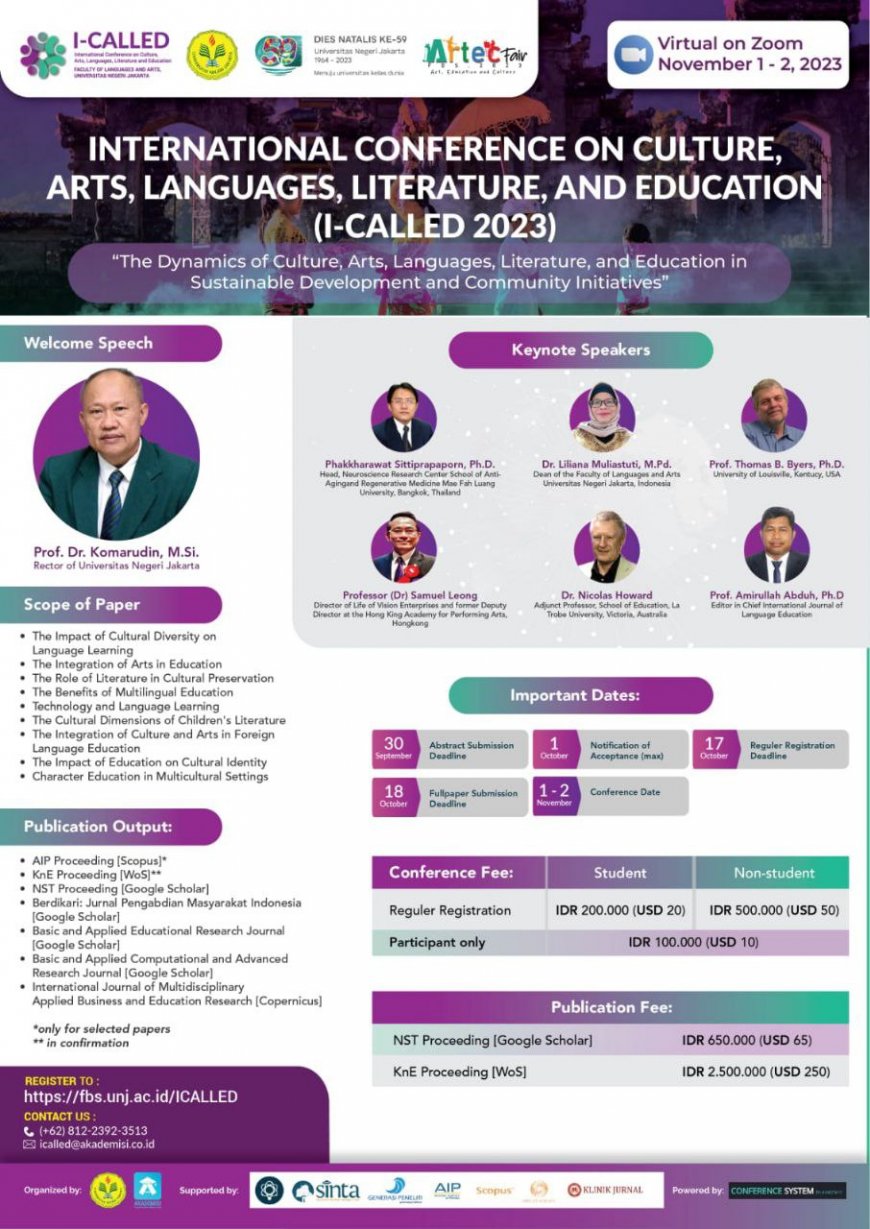 [1-2 November 2023] The International Conference on Culture, Arts, Languages, Literature, and Education (I-CALLED 2023)