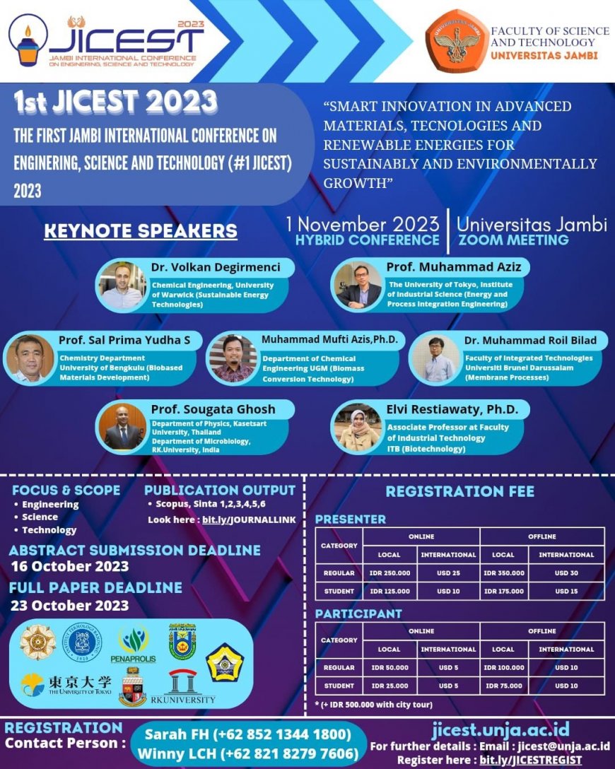 [Conference | 1 November 2023] The 1st Jambi International Conference on Engineering, Science, and Technology (#1 JICEST) 2023