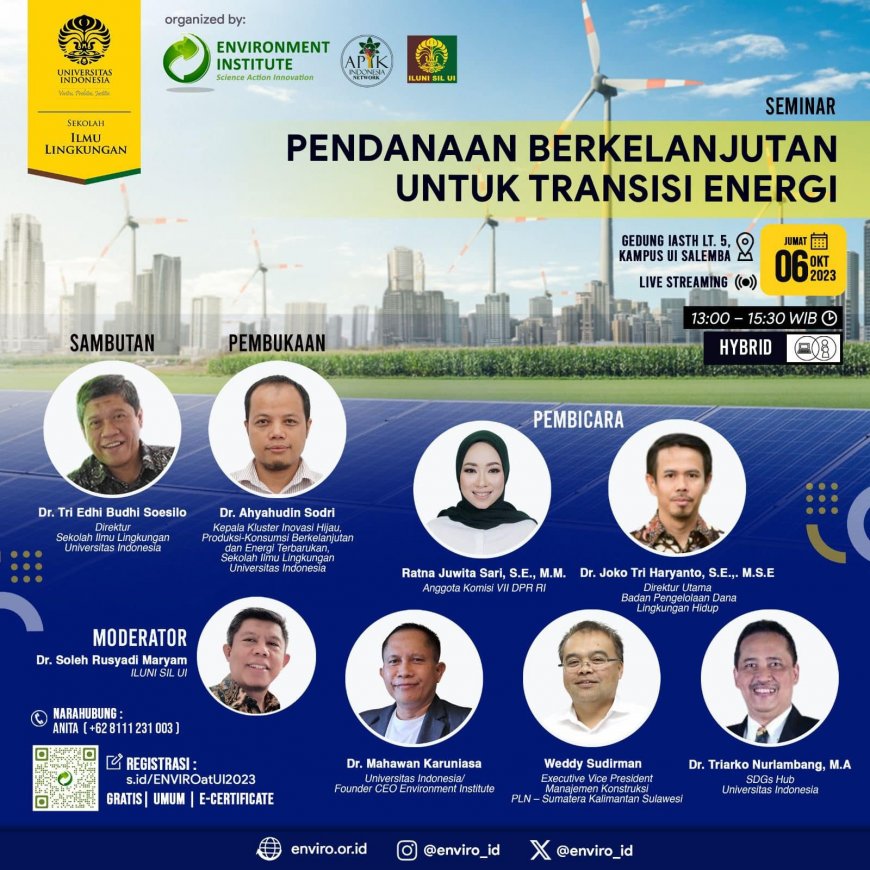 [Seminar | 6 Oktober 2023] Pendanaan Berkelanjutan untuk Transisi Energi