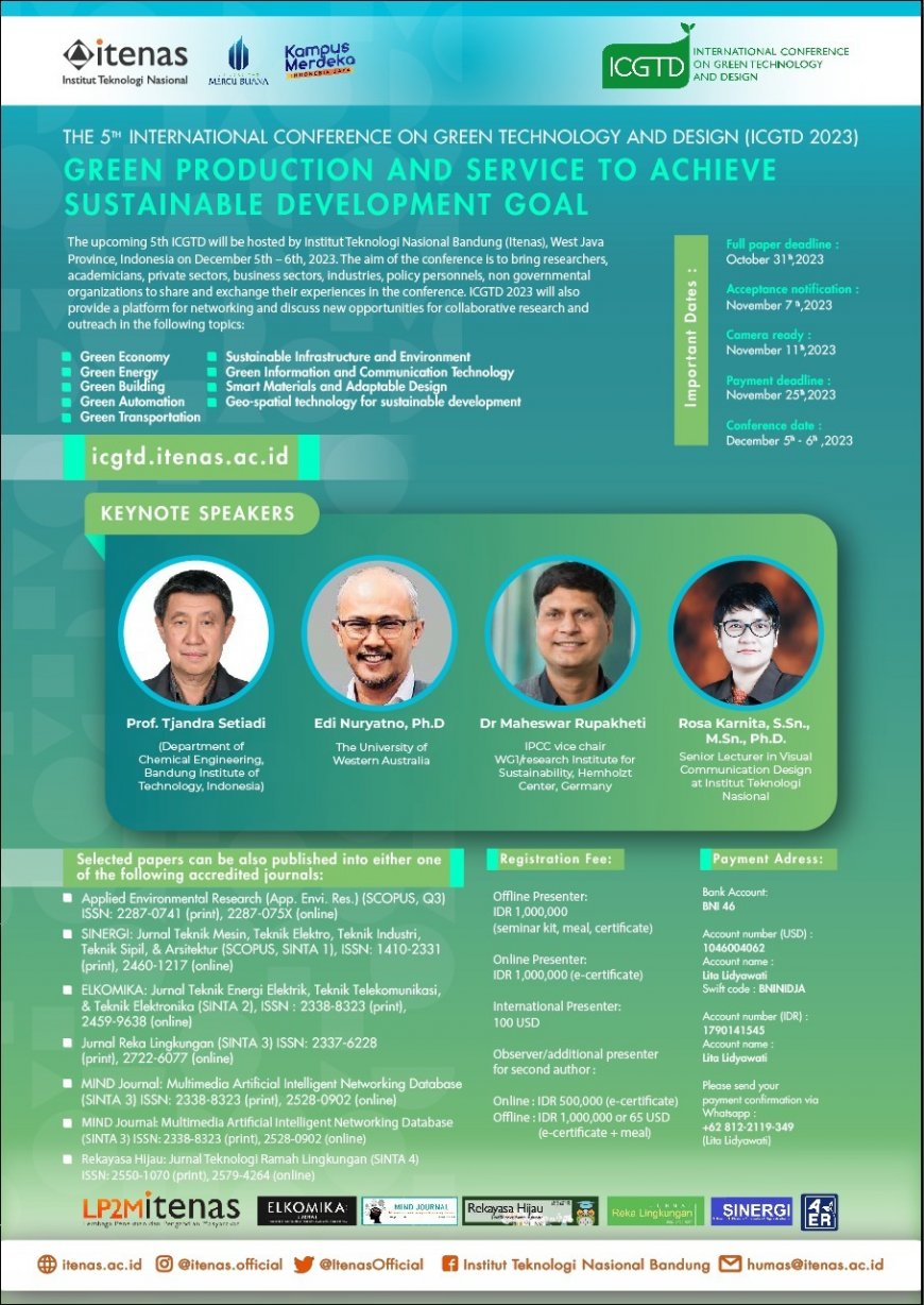 [Conference | 5 - 6 Desember 2023] The 5th International Conference on Green Technology and Design (ICGTD 2023)