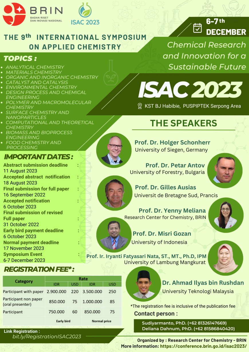 [6-8th December 2023] 9th International Symposium on Applied Chemistry (ISAC) in conjunction with the 5th International Conference on Chemical and Material Engineering (ICCME) 2023