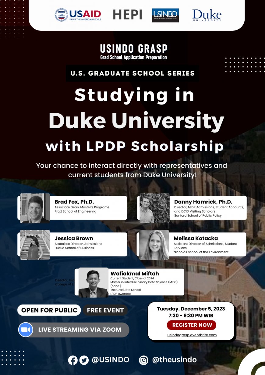 [Seminar | 5 Desember 2023] Studying in Duke University with LPDP Scholarship