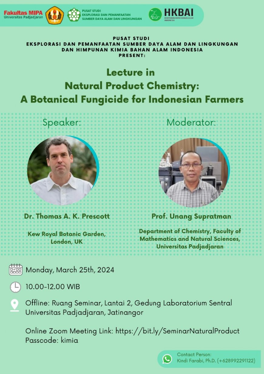 [Webinar | 25 Maret 2024] Lecture in Natural Product Chemistry: A Botanical Fungicide for Indonesian Farmers