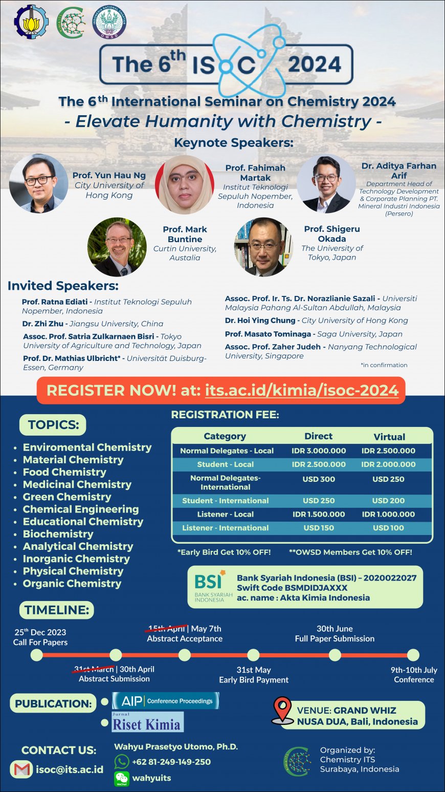 [Abstract Deadline 30 April 2024]  The 6th International Seminar on Chemistry (6th ISoC 2024)