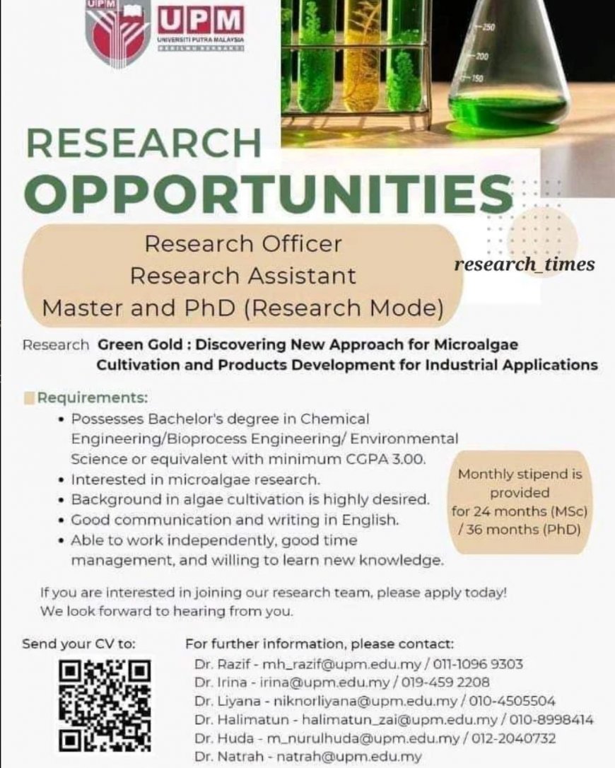 [Deadline 20 April 2024] Application for Research Positions at Universiti Putra Malaysia