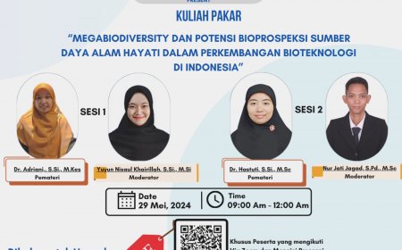 [ 29 Mei 2024 ] Webinar Megabiodiversity dan Potensi Bioprospeksi Sumber Daya Alam Hayati Dalam Perkembangan Bioteknologi di Indonesia