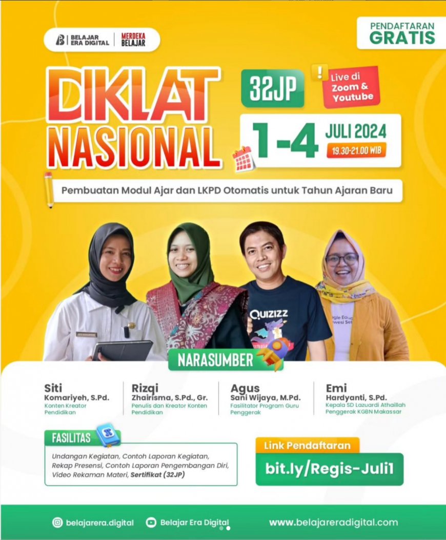 [ 1-4 Juli 2024] Diklat Nasional Gratis 32JP: Pembuatan Modul Ajar dan LKPD Otomatis untuk Tahun Ajaran Baru