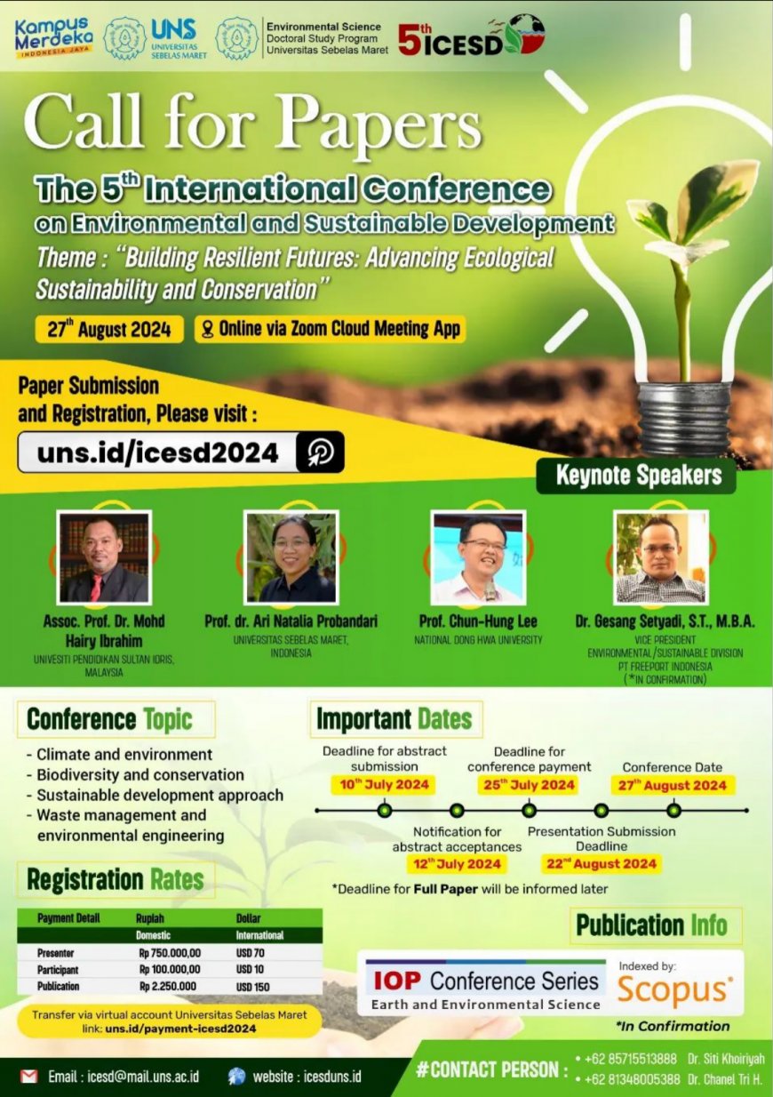 [Deadline Absrtract :July 10, 2024] The 5th International Conference on Environmental and Sustainable Development