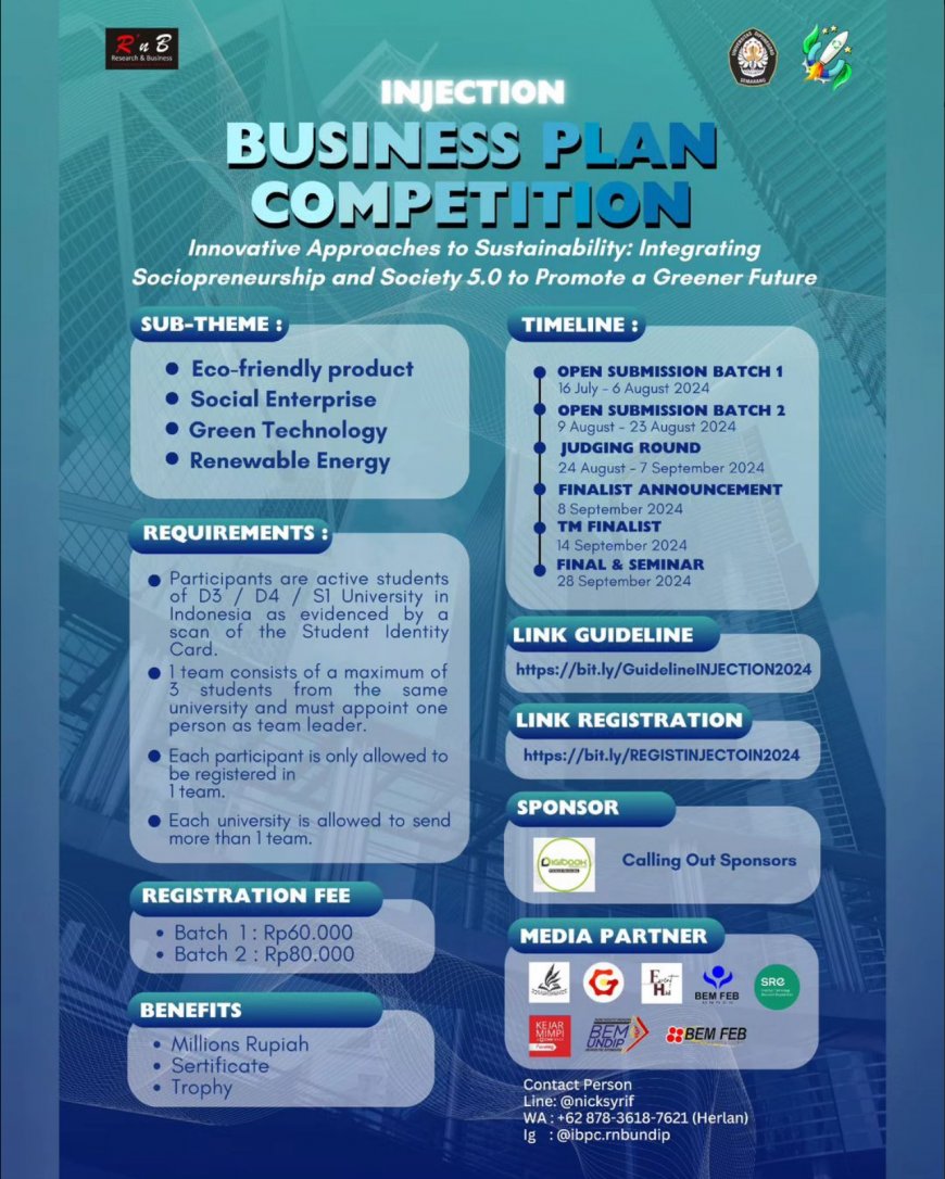 [ 16 July -  23 August 2024 ] Business Plan Competition Innovative Approaches to Sustainability