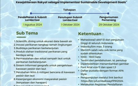 [Pengumpulan 1 Agustus - 1 Oktober 2024] Lomba Essay Nasional Pengelolaan Sumber Daya Perikanan & Kelautan yang Lestari untuk Kesejahteraan Rakyat sebagai Implementasi Sustainable Development Goals