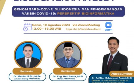 [12 Agustus 2024] Kuliah Tamu Genom SARS-CoV-2  di Indonesia dan Pengembangan Vaksin Covid-19: Perspektif Bioinformatika