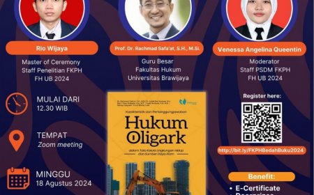 [18 Agustus 2024]  Webinar Bedah Buku Karakteristik dan Pertanggungjawaban Hukum Oligarki dalam Tata Kelola Lingkungan Hidup dan Sumber Daya Alam
