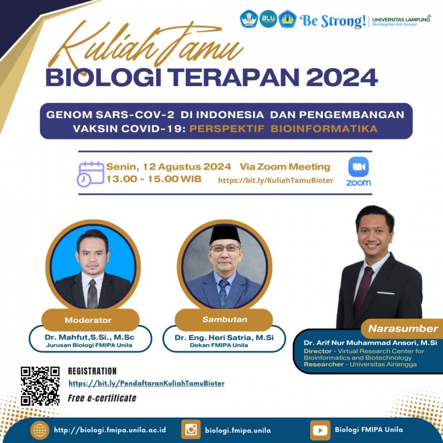 [12 Agustus 2024] Kuliah Tamu Genom SARS-CoV-2  di Indonesia dan Pengembangan Vaksin Covid-19: Perspektif Bioinformatika