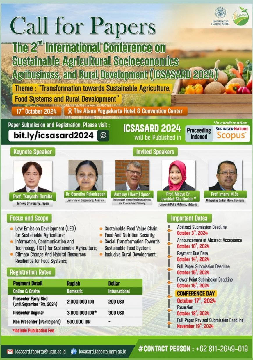 [October 17th, 2024] The 2nd International Conference on Sustainable Agricultural Socioeconomics, Agribusiness, and Rural Development (ICSASARD 2024)