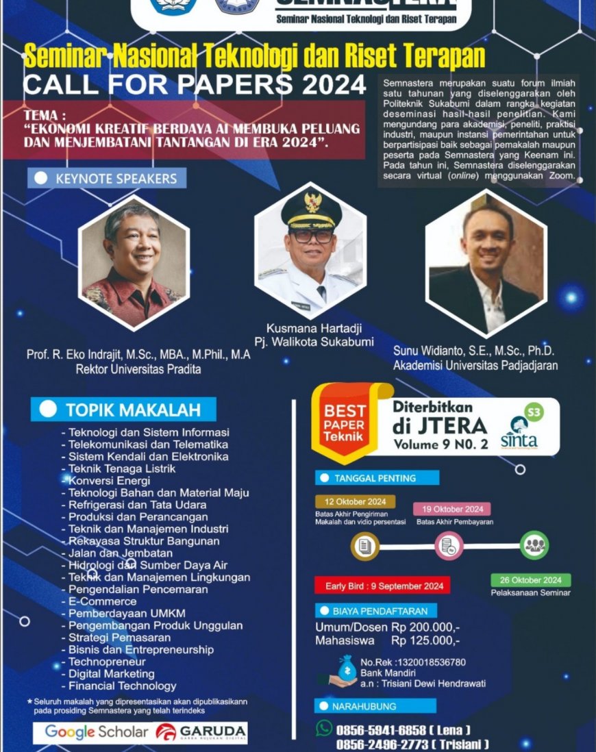 [26 Oktober 2024] Seminar Nasional Teknologi dan Riset Terapan ke-6