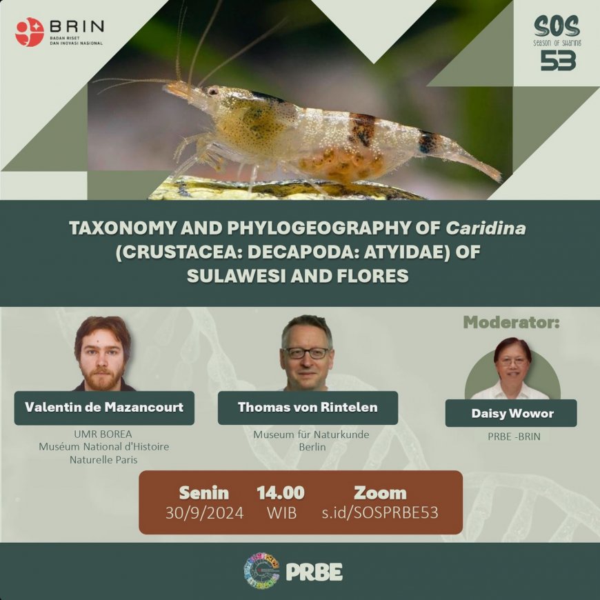 [30 September 2024]  Webinar Taxonomy and phylogeography of Caridina (Crustacea: Decapoda: Atyidae) of Sulawesi and Flores