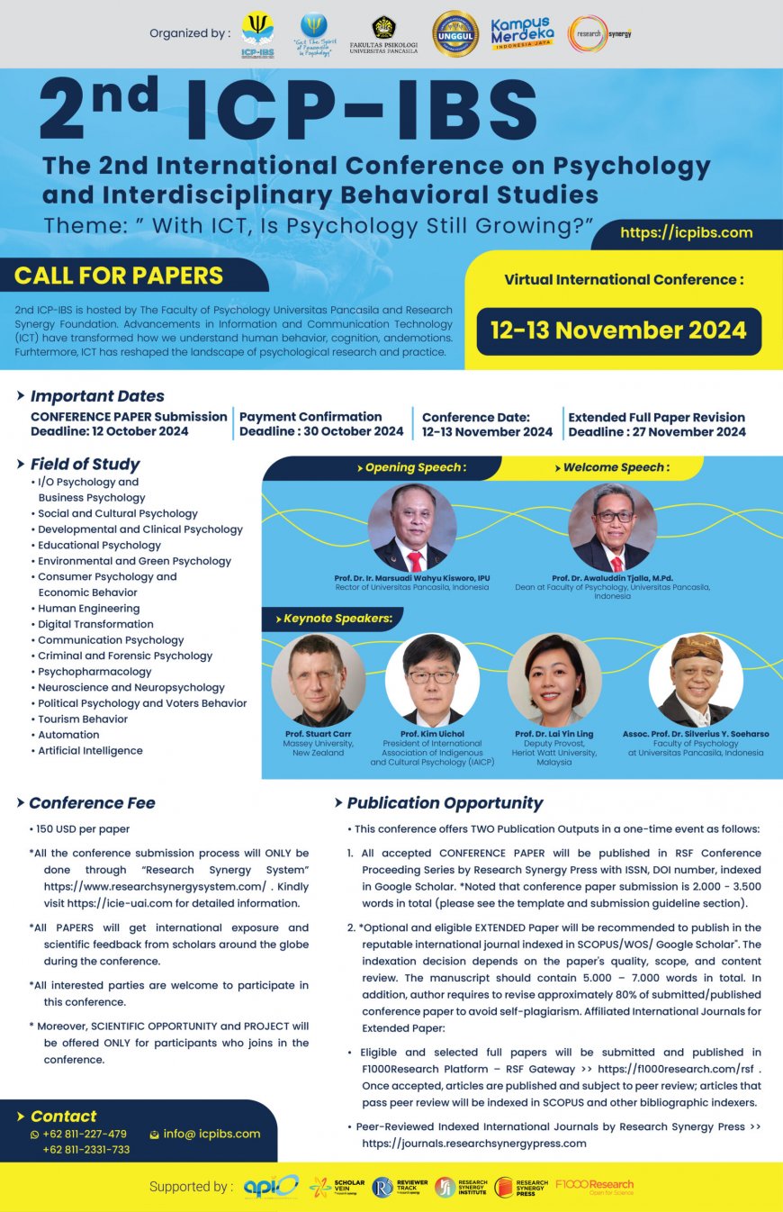 [12-13 November 2024] 2nd International Conference on Psychology and Interdisciplinary Behavioral Studies (2nd ICP-IBS)