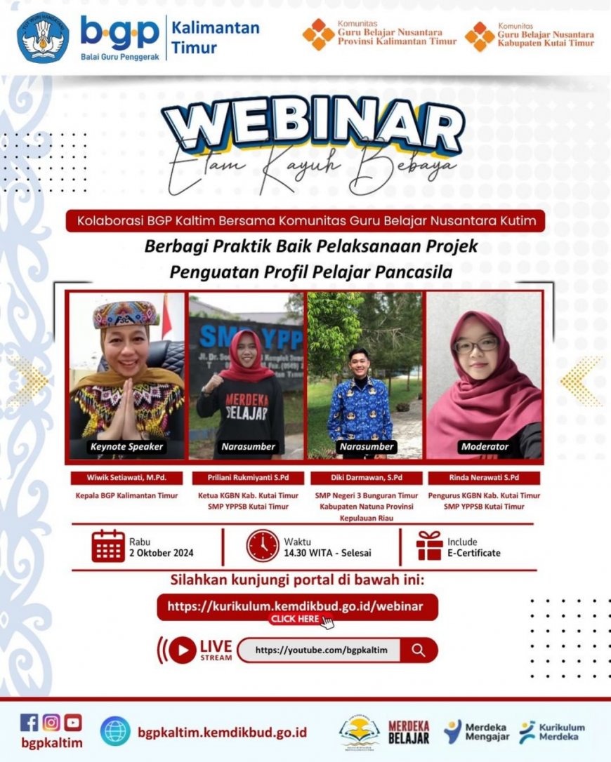 [2 Oktober 2024] Webinar Berbagi Praktik Baik Pelaksanaan Projek Penguatan Profil Pelajar Pancasila