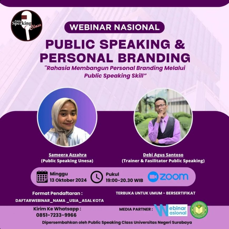 [13 Oktober 2024] Webinar Rahasia Membangun Personal Branding Melalui Public Speaking Skill