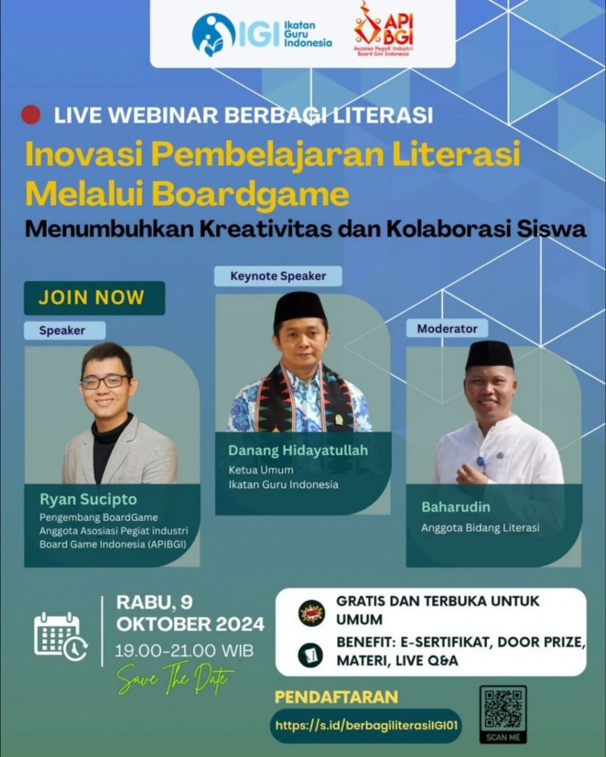 [ 9 Oktober 2024] Inovasi Pembelajaran Literasi Melalui Boardgame: Menumbuhkan Kreativitas dan Kolaborasi Siswa