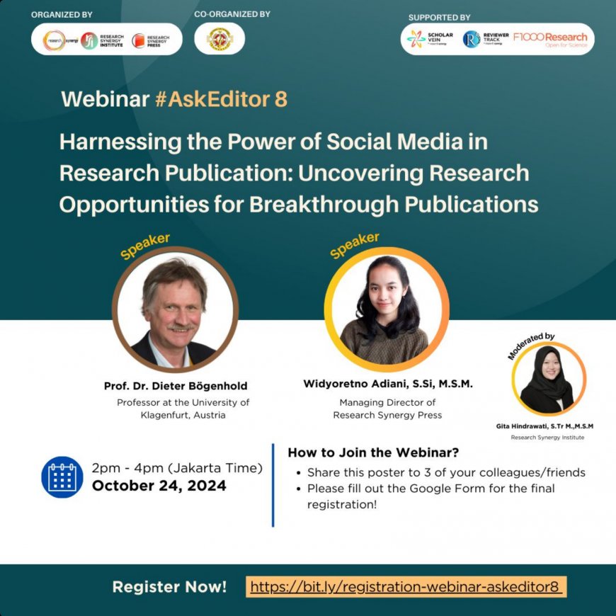 [ October 24, 2024 ] Webinar Harnessing the Power of Social Media in Research Publication: Uncovering Research Opportunities for Breakthrough Publications