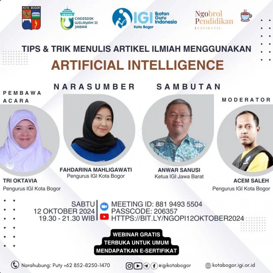 [12 Oktober 2024] Webinar Tips & Trik Menulis Artikel Ilmiah menggunakan Artificial Intelligence