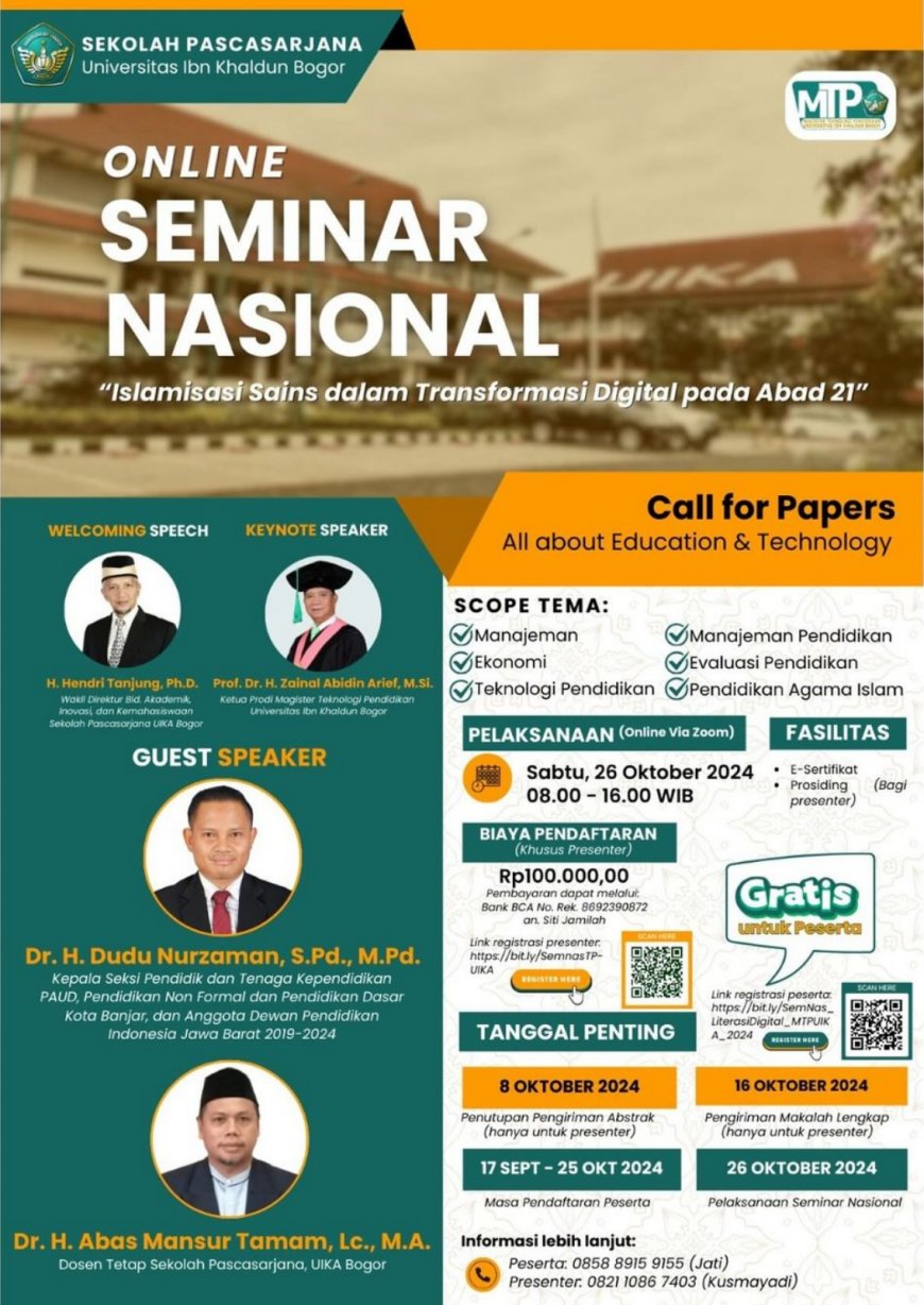 [26 Oktober 2024] Seminar Nasional  Islamisasi Sains dalam Transformasi Digital pada Abad 21