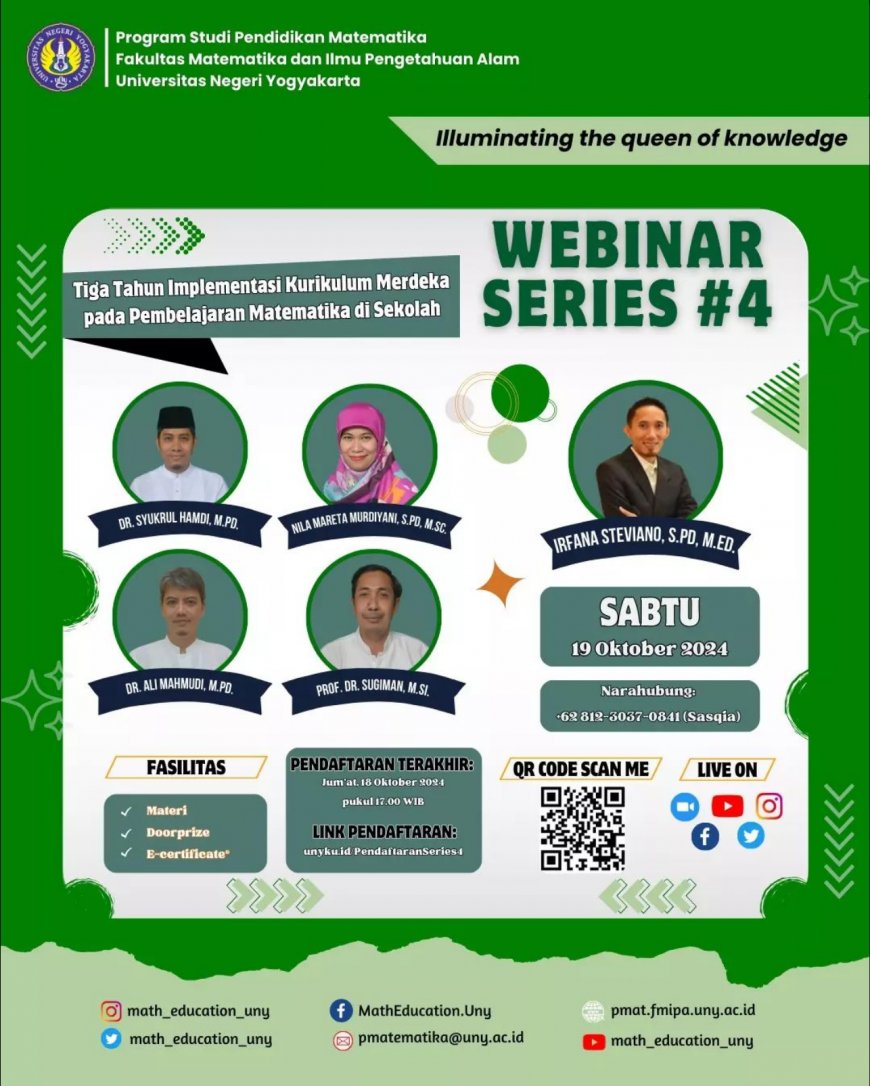 [ 19 Oktober 2024 ] Webinar Tiga Tahun Implementasi Kurikulum Merdeka pada Pembelajaran Matematika di Sekolah