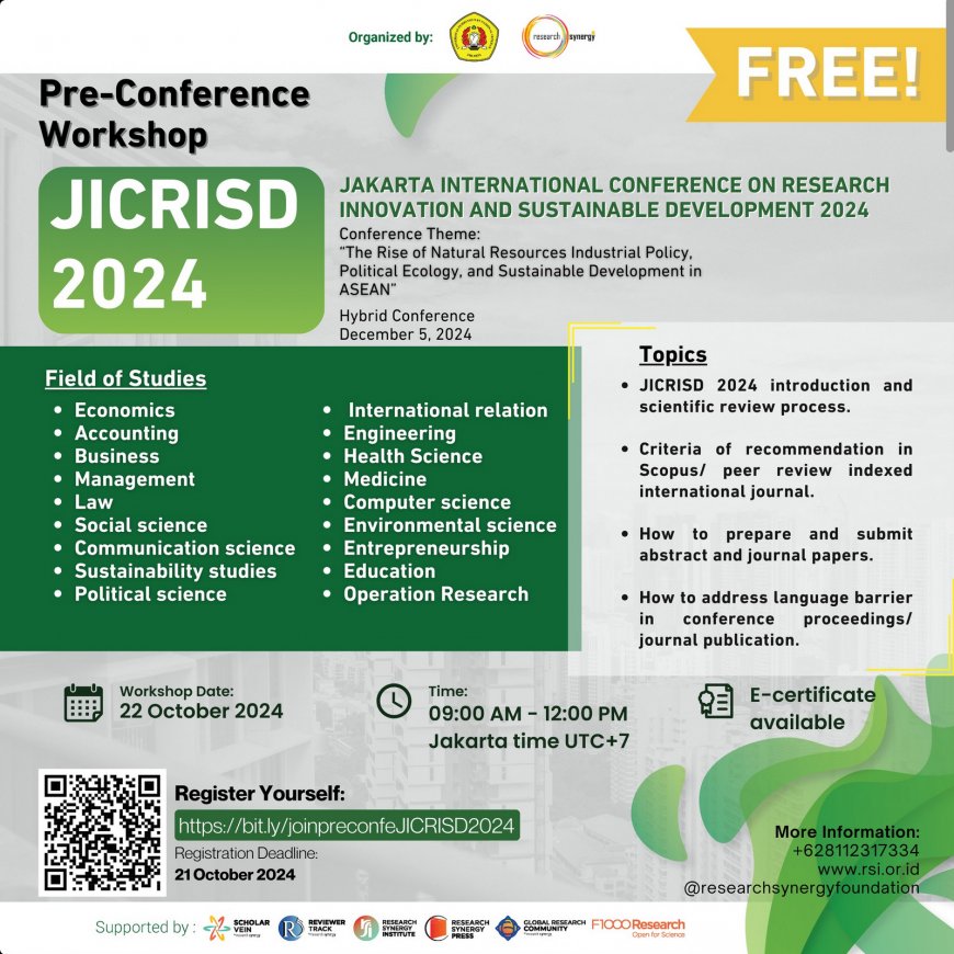 [22 Oktober 2024] Free Scientific and Academic Workshop: Pre-Conference JICRISD 2024