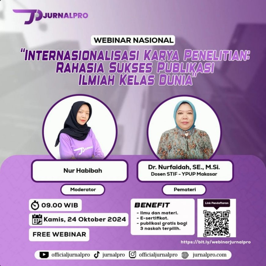 [24 Oktober 2024] Webinar Eksklusif Internasionalisasi Karya Penelitian: Rahasia Sukses Publikasi Ilmiah Kelas Dunia