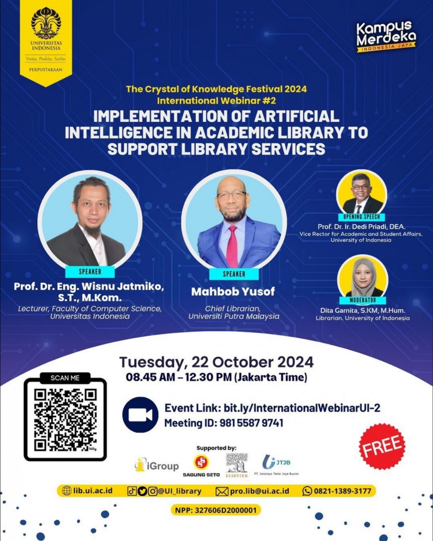 [October 22, 2024] Webinar Implementation of Artificial Intelligence in Academic Library to Support Library Services