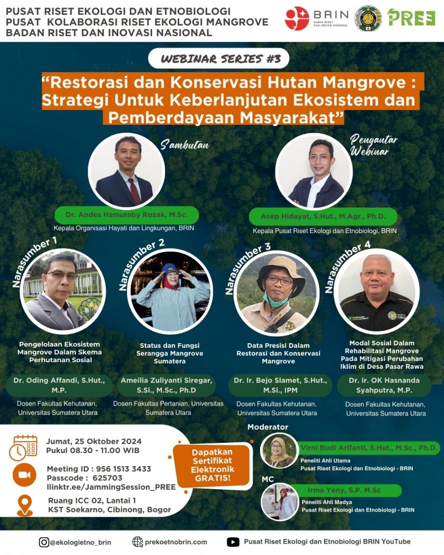 [25 Oktober 2024] Webinar Restorasi dan Konservasi Hutan Mangrove: Strategi Untuk Keberlanjutan Ekosistem dan Pemberdayaan Masyarakat