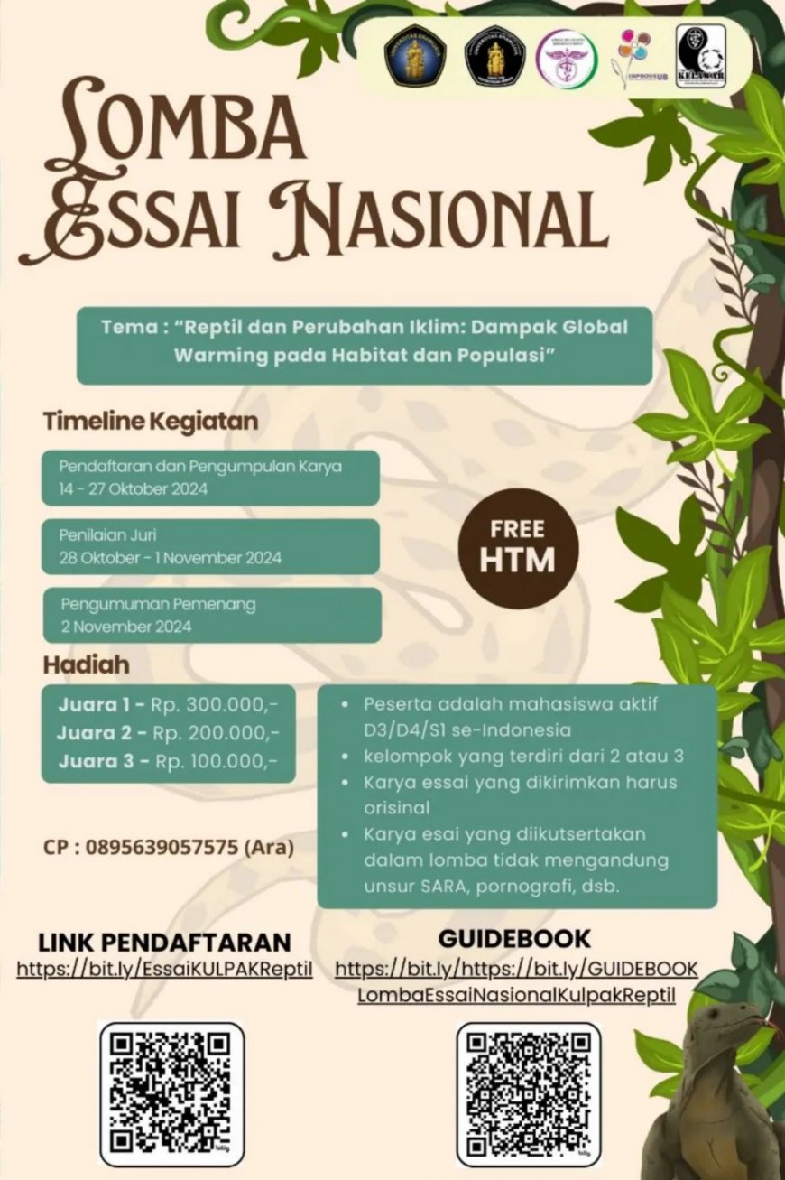 [ 14-27 Oktober 2024 ] Kompetisi Essai Nasional: Reptil dan Perubahan Iklim: Dampak Global Warming pada Habitat Populasi