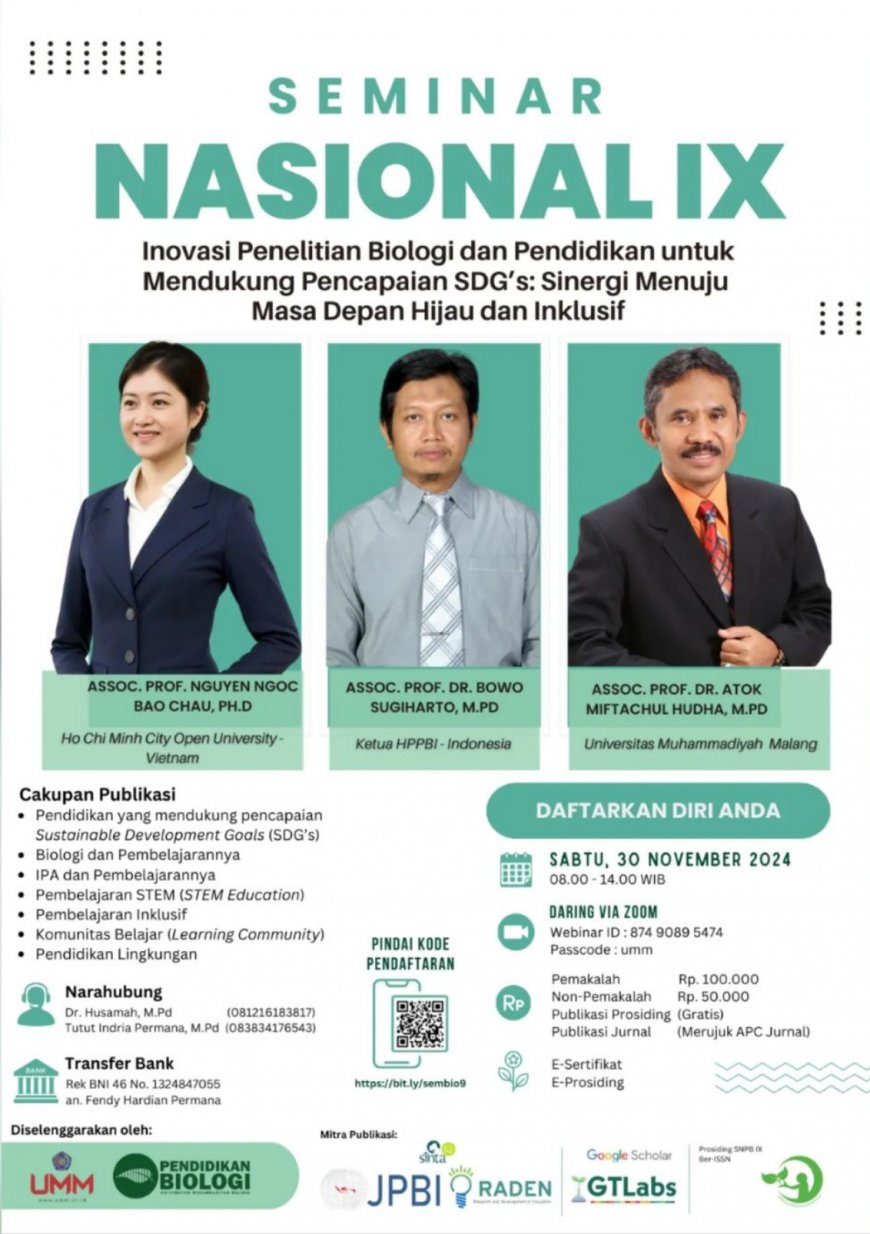 [30 November 2024] Seminar Nasional ke IX: Inovasi Penelitian Biologi dan Pendidikan untuk Mendukung Pencapaian SDGs