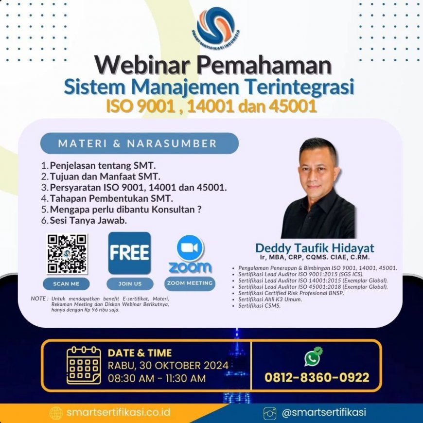 [30 Oktober 2024] REE Webinar Manajemen Terintegrasi ISO 9001, 14001, dan 45001